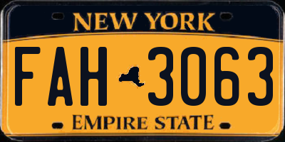 NY license plate FAH3063