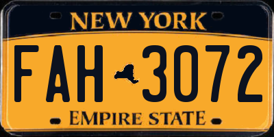 NY license plate FAH3072