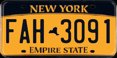 NY license plate FAH3091