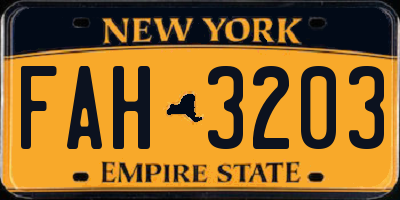 NY license plate FAH3203