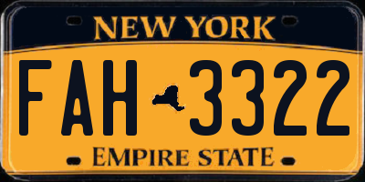 NY license plate FAH3322