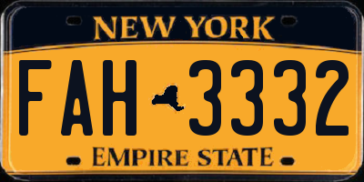 NY license plate FAH3332