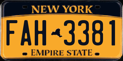 NY license plate FAH3381