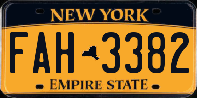 NY license plate FAH3382