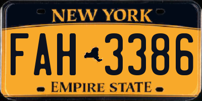 NY license plate FAH3386