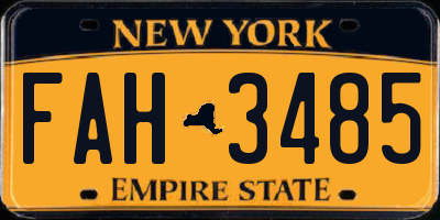 NY license plate FAH3485