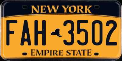 NY license plate FAH3502