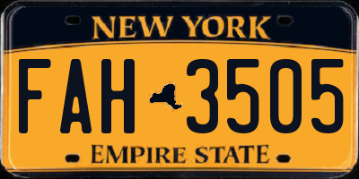 NY license plate FAH3505