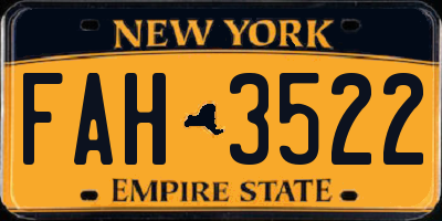 NY license plate FAH3522