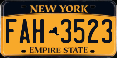 NY license plate FAH3523