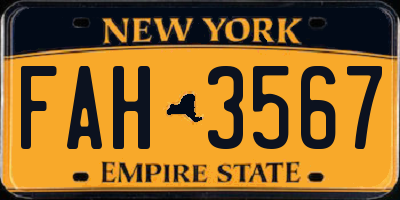 NY license plate FAH3567