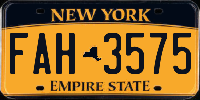 NY license plate FAH3575