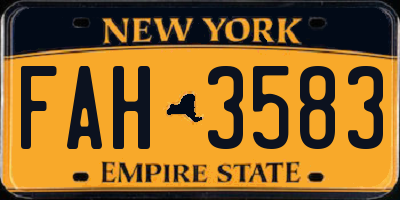 NY license plate FAH3583