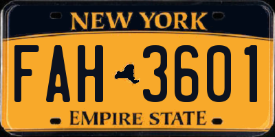 NY license plate FAH3601