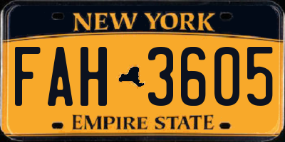 NY license plate FAH3605