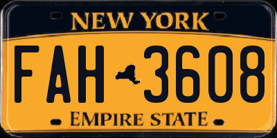 NY license plate FAH3608