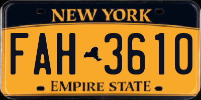 NY license plate FAH3610