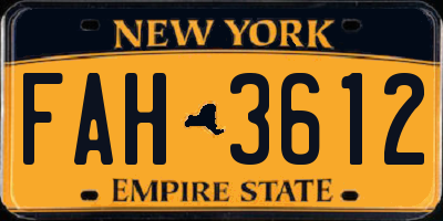 NY license plate FAH3612