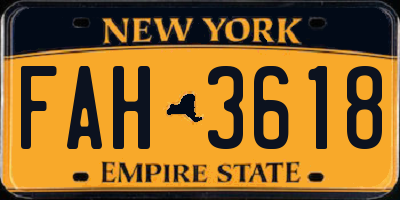 NY license plate FAH3618