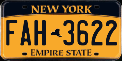 NY license plate FAH3622