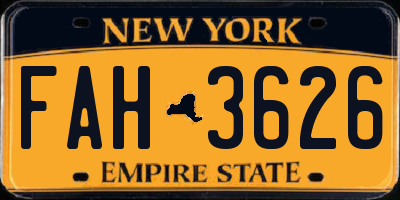 NY license plate FAH3626