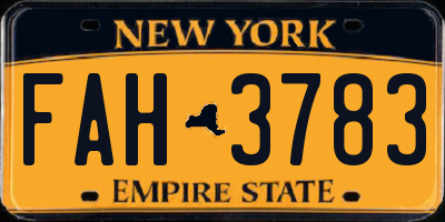 NY license plate FAH3783