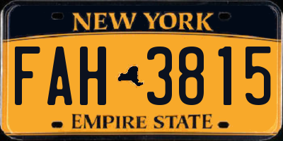 NY license plate FAH3815