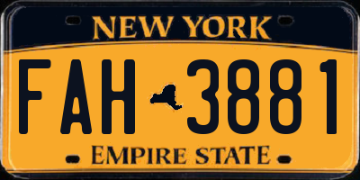 NY license plate FAH3881