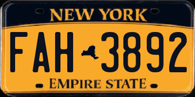 NY license plate FAH3892