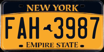 NY license plate FAH3987