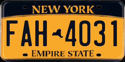 NY license plate FAH4031