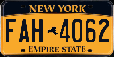NY license plate FAH4062