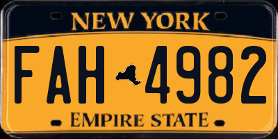 NY license plate FAH4982