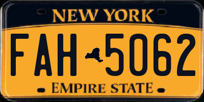 NY license plate FAH5062