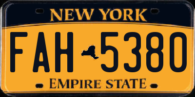 NY license plate FAH5380