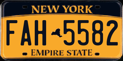 NY license plate FAH5582