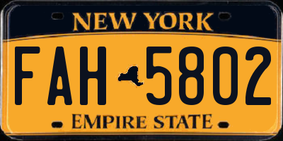 NY license plate FAH5802