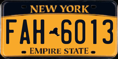 NY license plate FAH6013