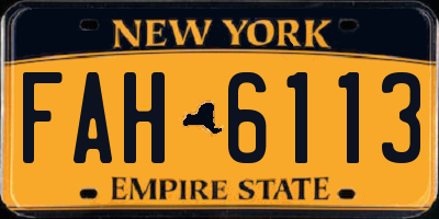 NY license plate FAH6113