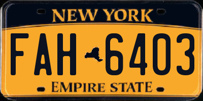 NY license plate FAH6403