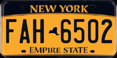 NY license plate FAH6502
