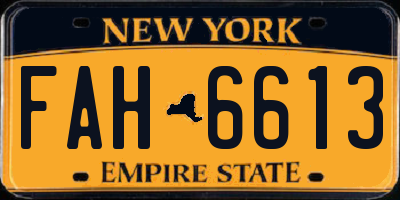 NY license plate FAH6613