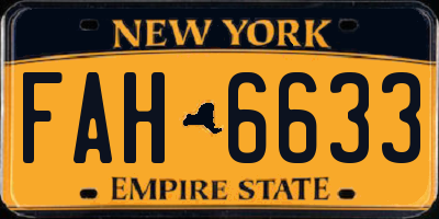 NY license plate FAH6633