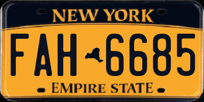 NY license plate FAH6685