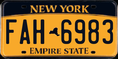 NY license plate FAH6983