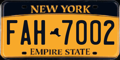 NY license plate FAH7002