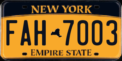 NY license plate FAH7003