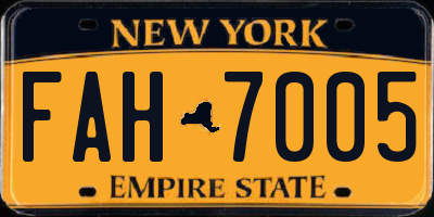 NY license plate FAH7005