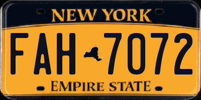NY license plate FAH7072