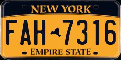 NY license plate FAH7316